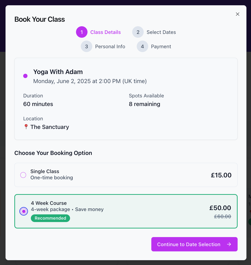 Client booking interface