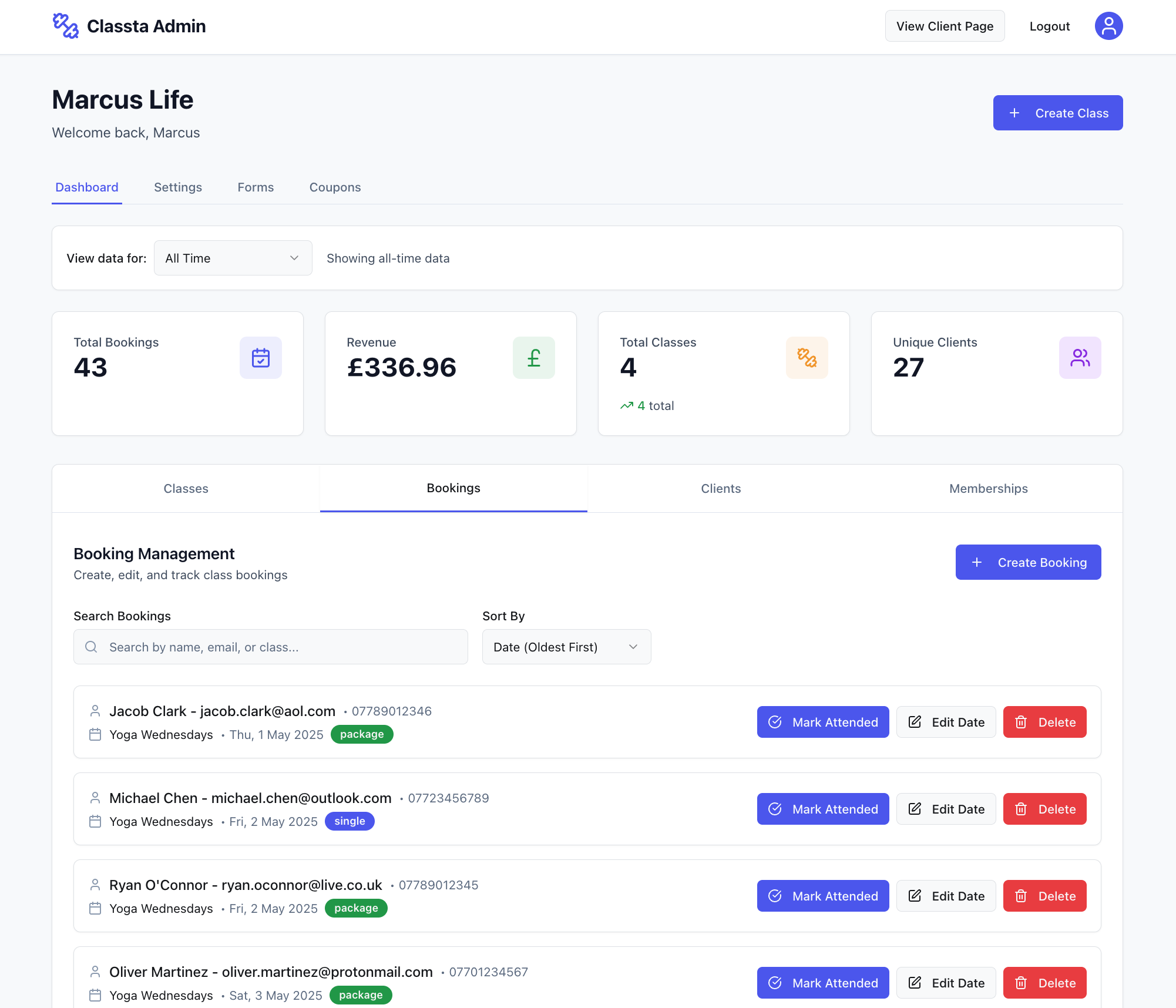 Admin dashboard interface