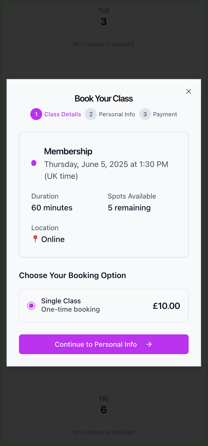 Mobile booking interface